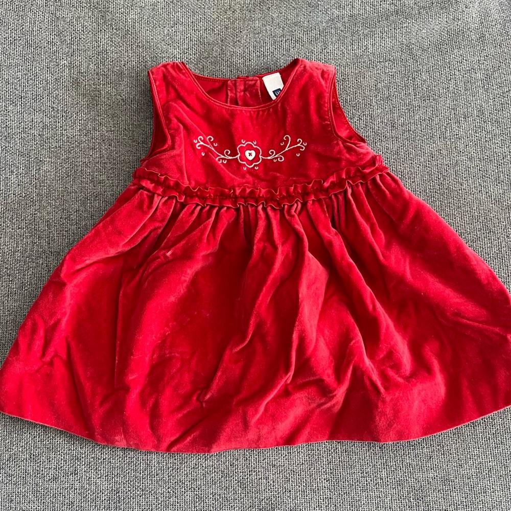 GAP Red Baby Dress with Floral Embroidery